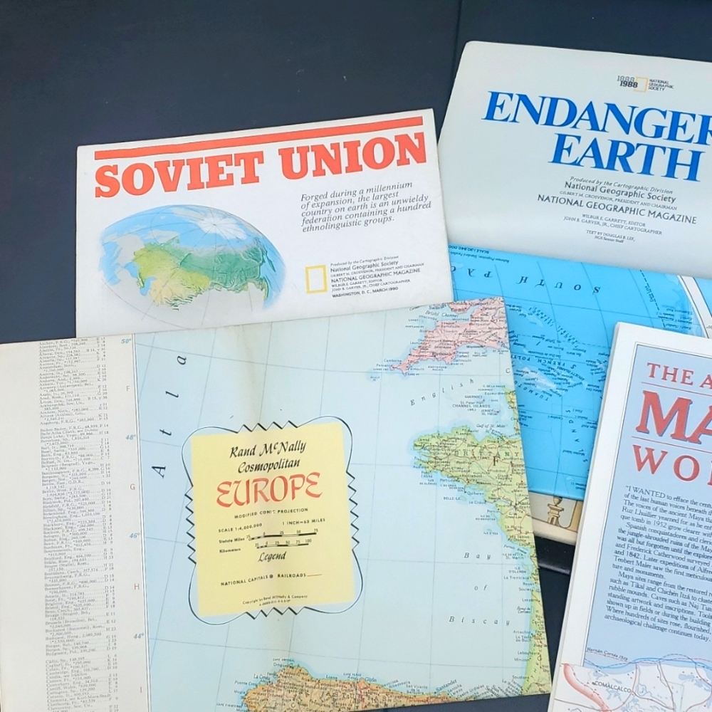 VTG 1940s Map Bundle Wall Art Decor NAT GEOGRAPHIC )]